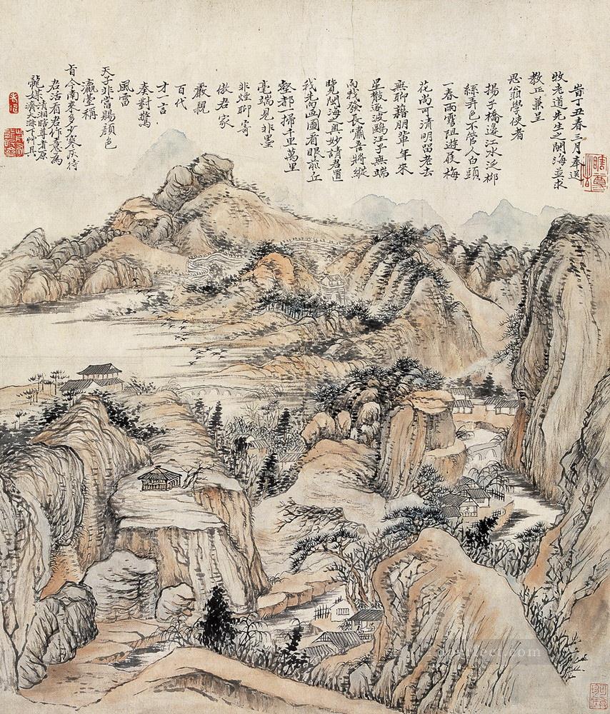 Shitao mountain in autumn old Chinese Oil Paintings